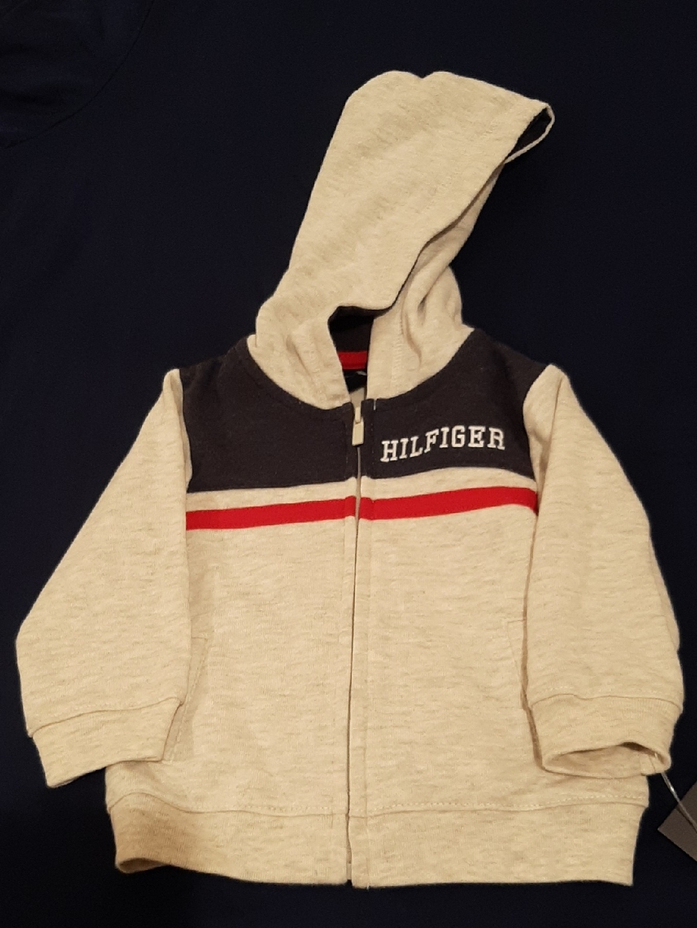 Tommy Hilfiger NWT Cream, Navy & Red Hooded Zip-Up Sweatshirt 3-6M